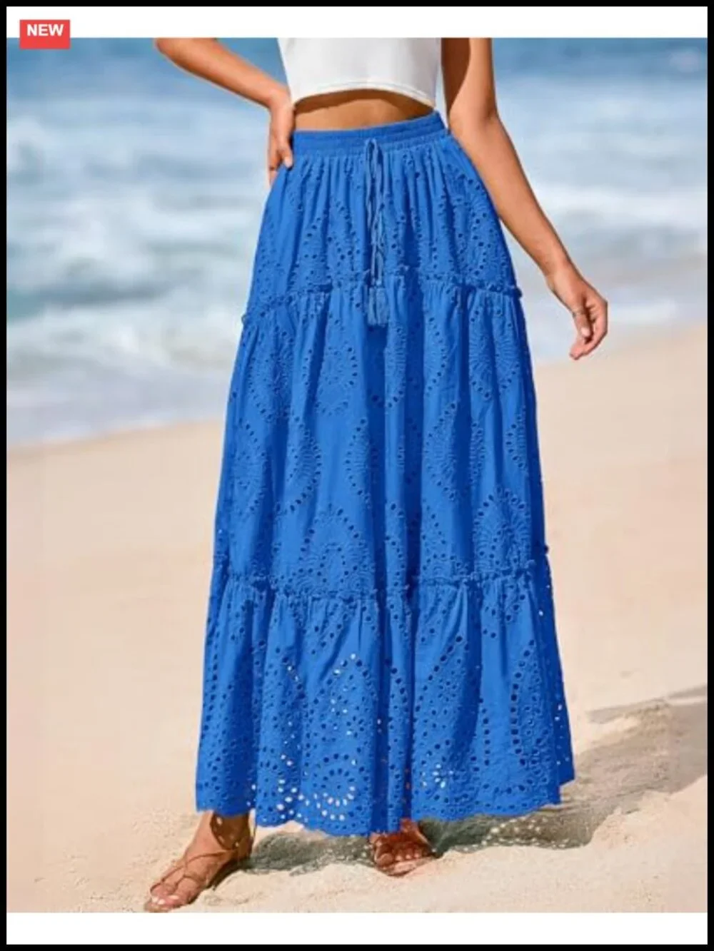 Women's Maxi Skirt Lace Embroidery High Waist Boho Flowy A-Line Summer Beach